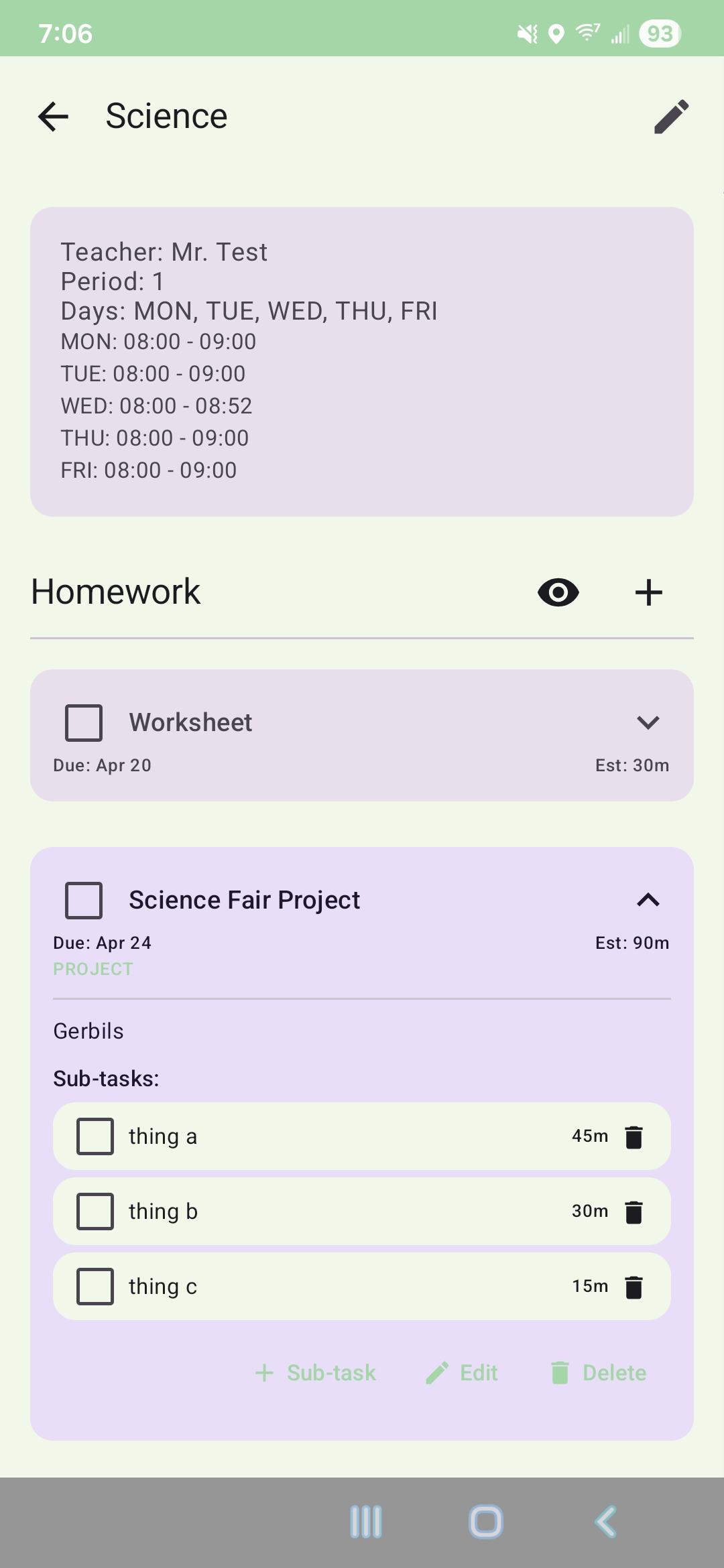 It's My Day class detail screen