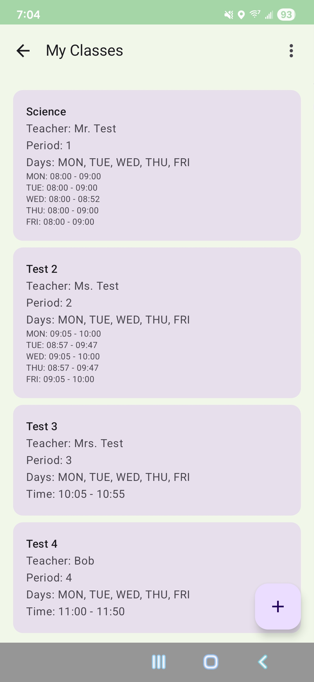 It's My Day class list screen